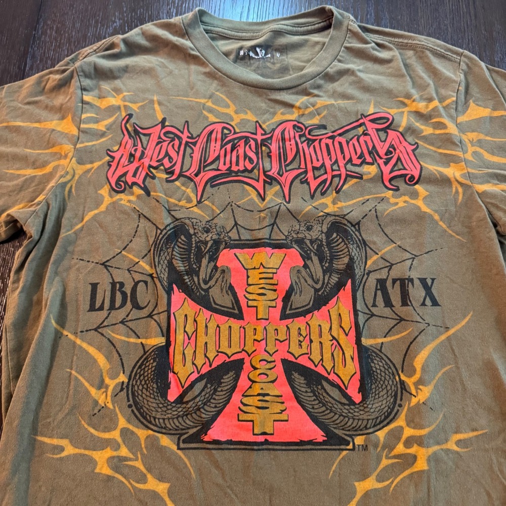 West Coast Choppers Mens Graphic T-Shirt Olive Green Cobra LBC ATX Size M